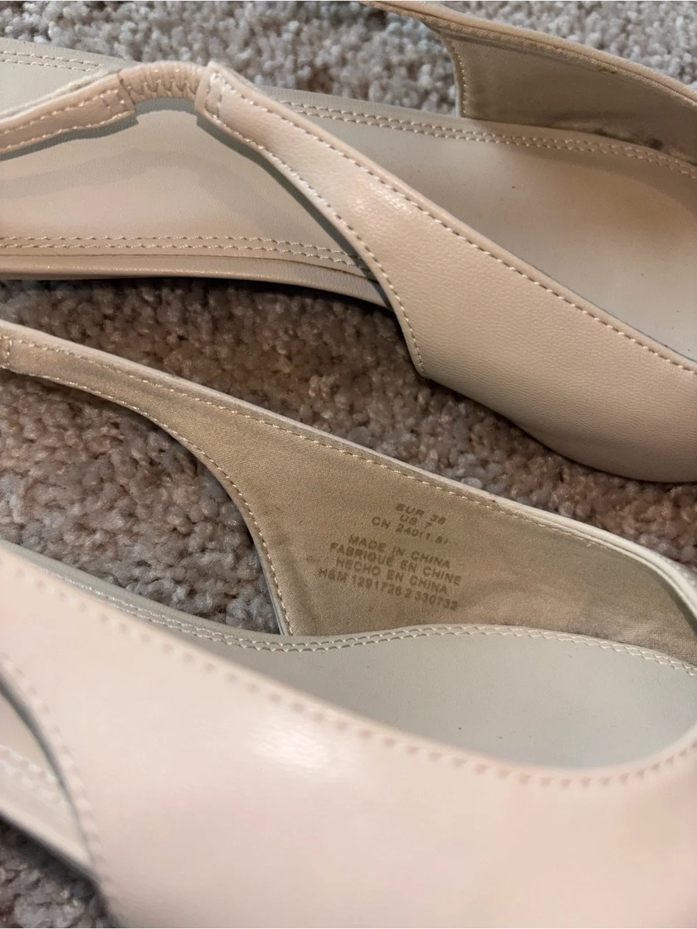 NWOT H&M Beige Faux Leather Pointed Toe Slingback Kitten Heels Pumps Size 7